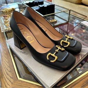 Gucci Baby Leather Horsebit Block-Heel Pumps Size 41